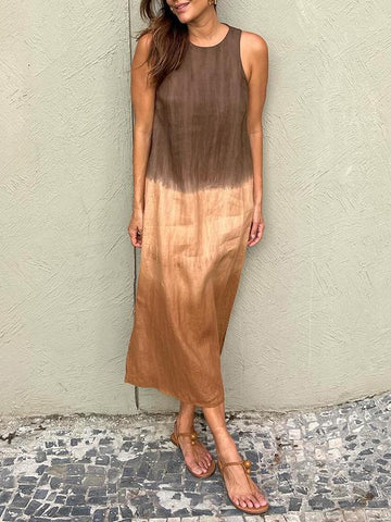 Gradient Tie-Dye Maxi Dress – Sleeveless Round Neck Style