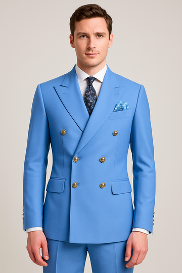Men’s Double-Breasted Two-Piece Suit – Tailored Set with Gold-Tone Buttons