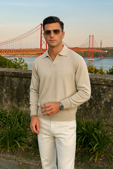 Men’s Long Sleeve Knitted Polo – Classic Smart Casual Staple