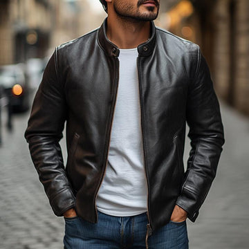 Men’s Mandarin Collared Jacket – Tailored Fit – Sleek Casual Elegance