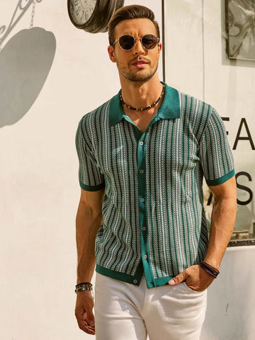 Men’s Retro Striped Polo Shirt – Short Sleeve Casual Top
