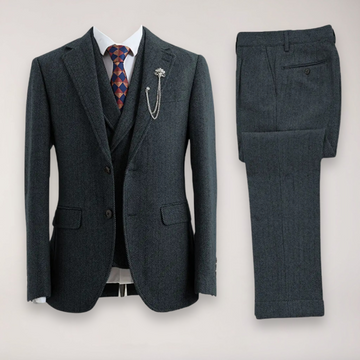 Men’s Tweed Herringbone Three-Piece Suit – Blazer, Waistcoat and Trousers for Formal and Country Events