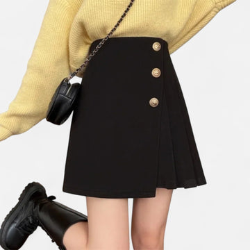 Women’s Black A-Line Mini Skirt with Button Detail