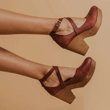 Women’s Block Heel Mary Jane Shoes with Cross Ankle Strap Style