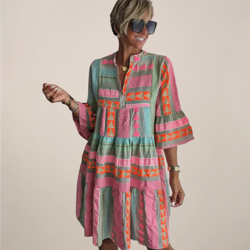 Women’s Boho Midi Dress – Colourful V-Neck Summer Style