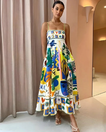 Women’s Colourful Maxi Dress – Strappy Summer Holiday Style