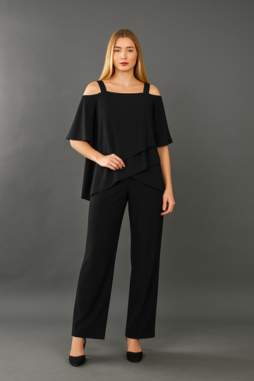 Women’s Elegant Evening Two-Piece Set – Formal Cold-Shoulder Outfit
