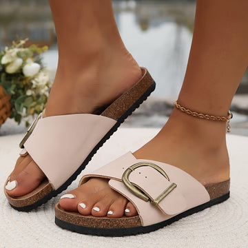 Women’s Ergonomic Sandals – Wide Buckle Strap – Slip-On Comfort Design
