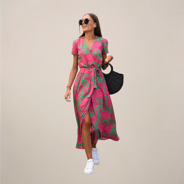 Women’s Floral Wrap Midi Dress – Vibrant Summer Style
