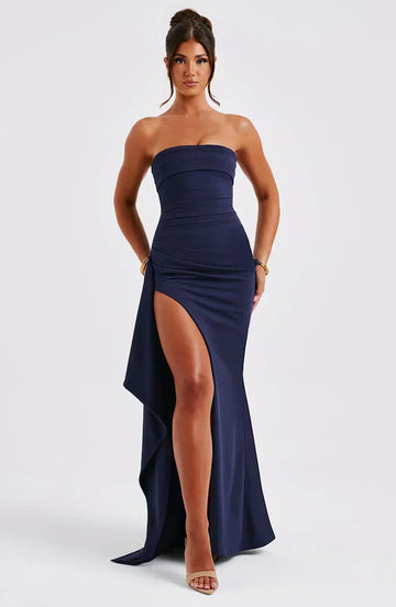 Women’s Maxi Dress – Strapless High-Slit Evening Design