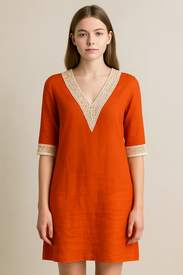 Women’s Midi Dress with Embroidered V-Neckline