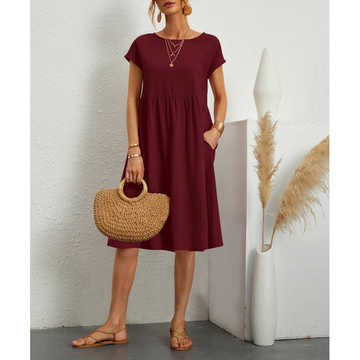 Women’s Midi Sundress with Short Sleeves – Casual Summer Everyday Dress