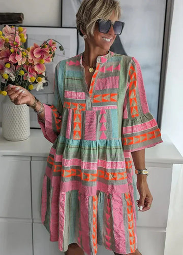 Women’s Patterned Midi Shirt Dress – Casual Holiday Style