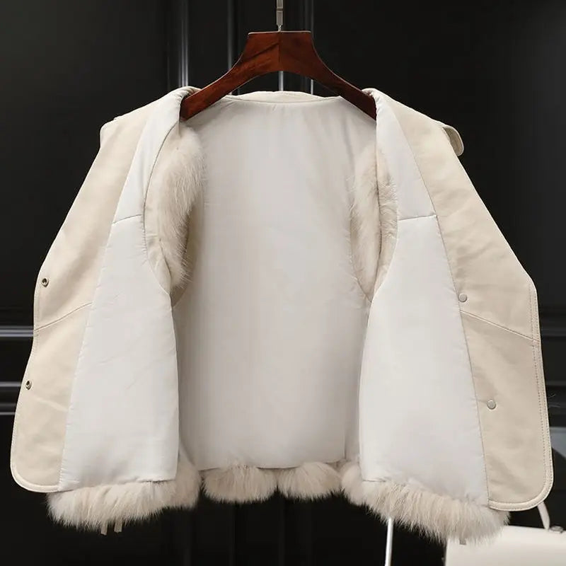 Women’s Faux Fur Trim Gilet – Collared Tie-Side Regular Fit Vest