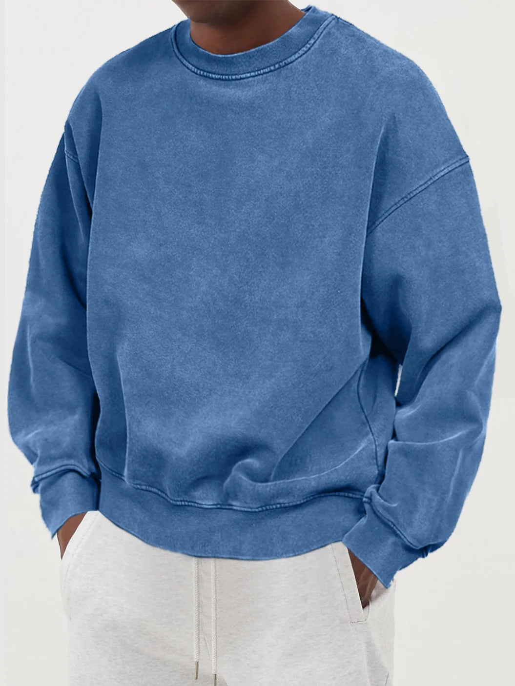 Men's Oversized Jumper - Crew Neck - Acid Wash - Long Sleeve