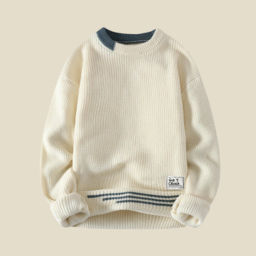 Men’s Ribbed Knit Sweater with Contrast Collar and Cuff Trim