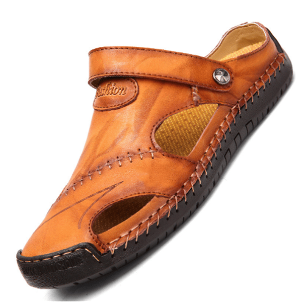 Men's Closed-Toe Adjustable Strap Sandals - Hand-Stitched