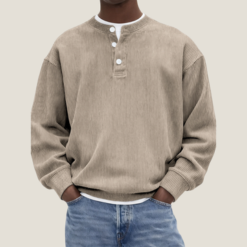 Men's Henley Jumper - Corduroy Ribbed - Oversized Long Sleeve