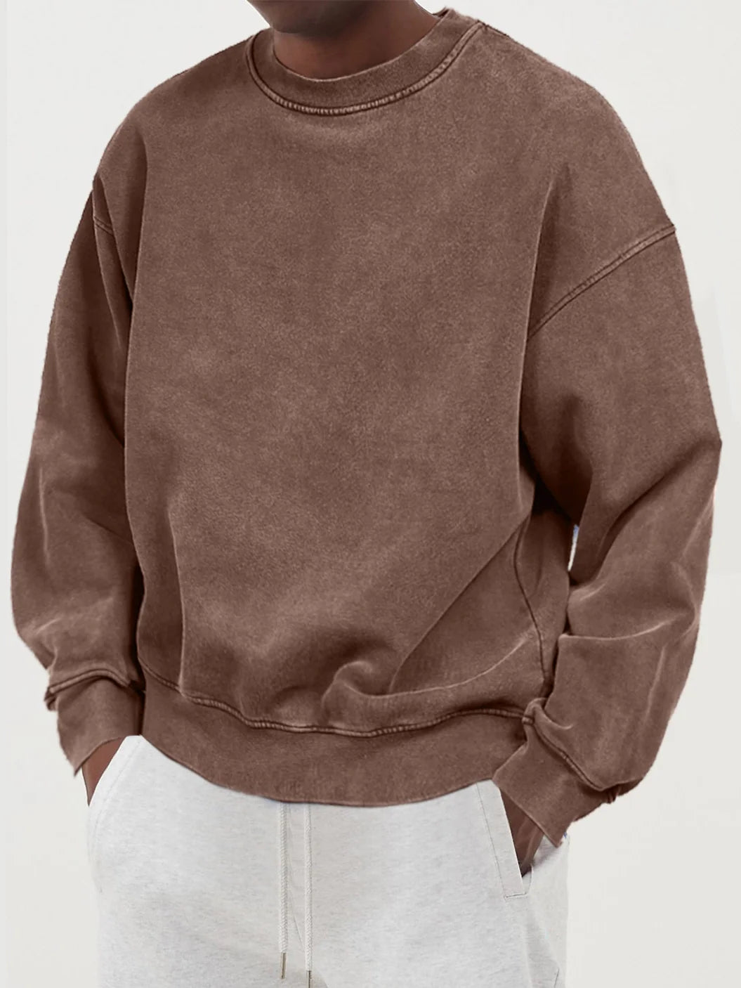 Men's Oversized Jumper - Crew Neck - Acid Wash - Long Sleeve