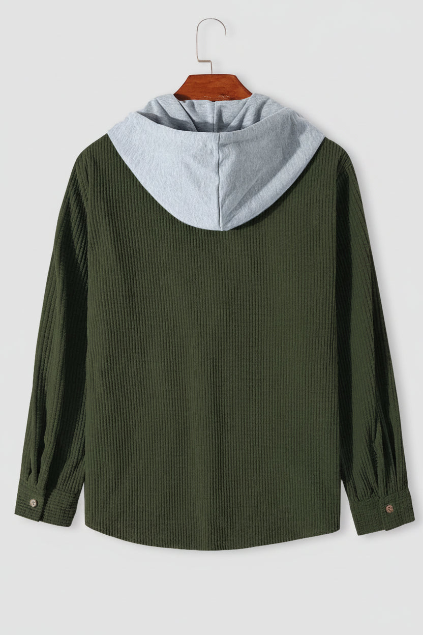 Men's Corduroy Hooded Overshirt - Button Front - Chest Pocket