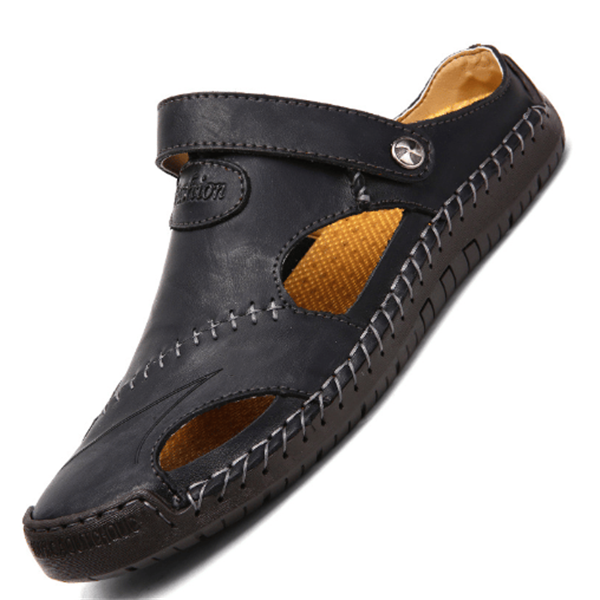 Men's Closed-Toe Adjustable Strap Sandals - Hand-Stitched