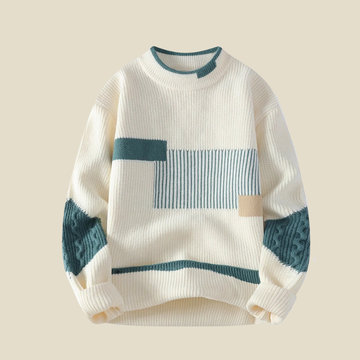 Men’s Patchwork Knit Sweater with Contrast Panel Detailing
