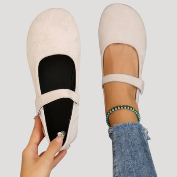 Women's Suede Mary Jane Flats - Round Toe Ankle Strap