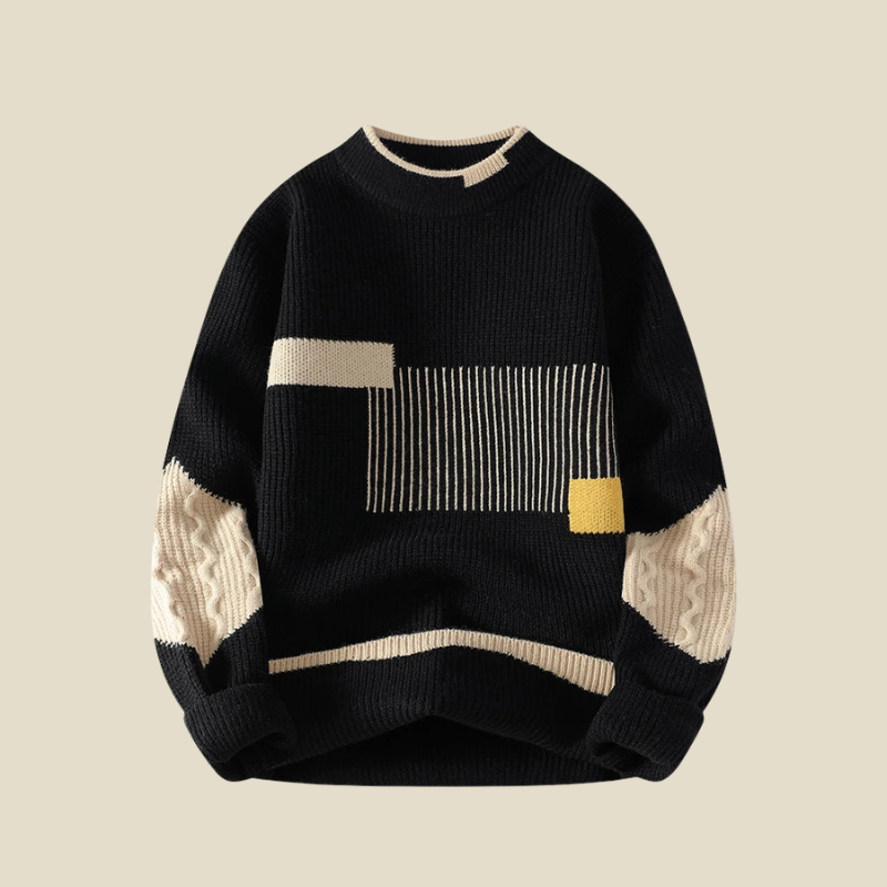 Men’s Patchwork Knit Sweater with Contrast Panel Detailing