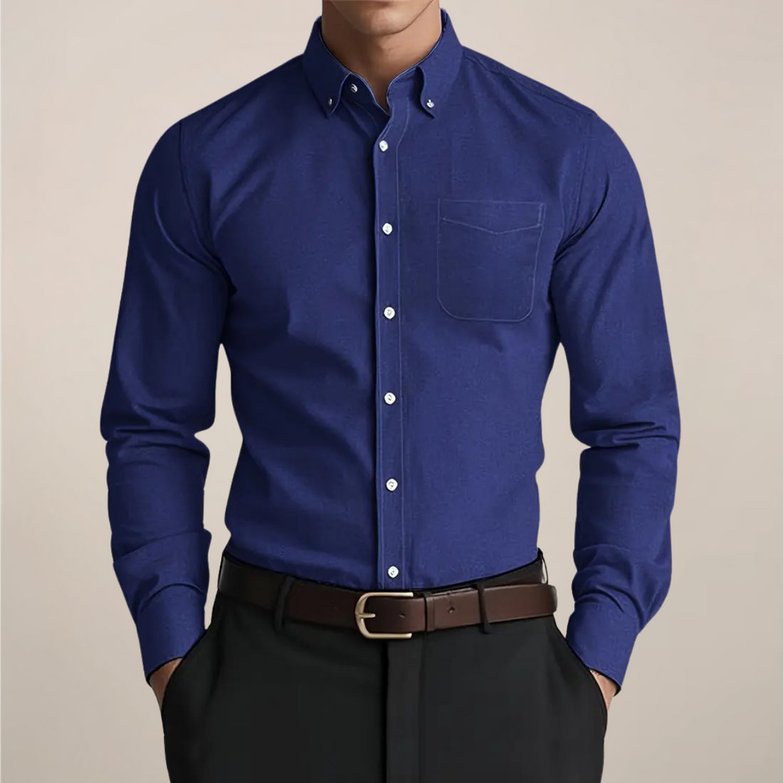 Men’s Long Sleeve Button-Up Shirt – Versatile Style for Work and Off-Duty Wear
