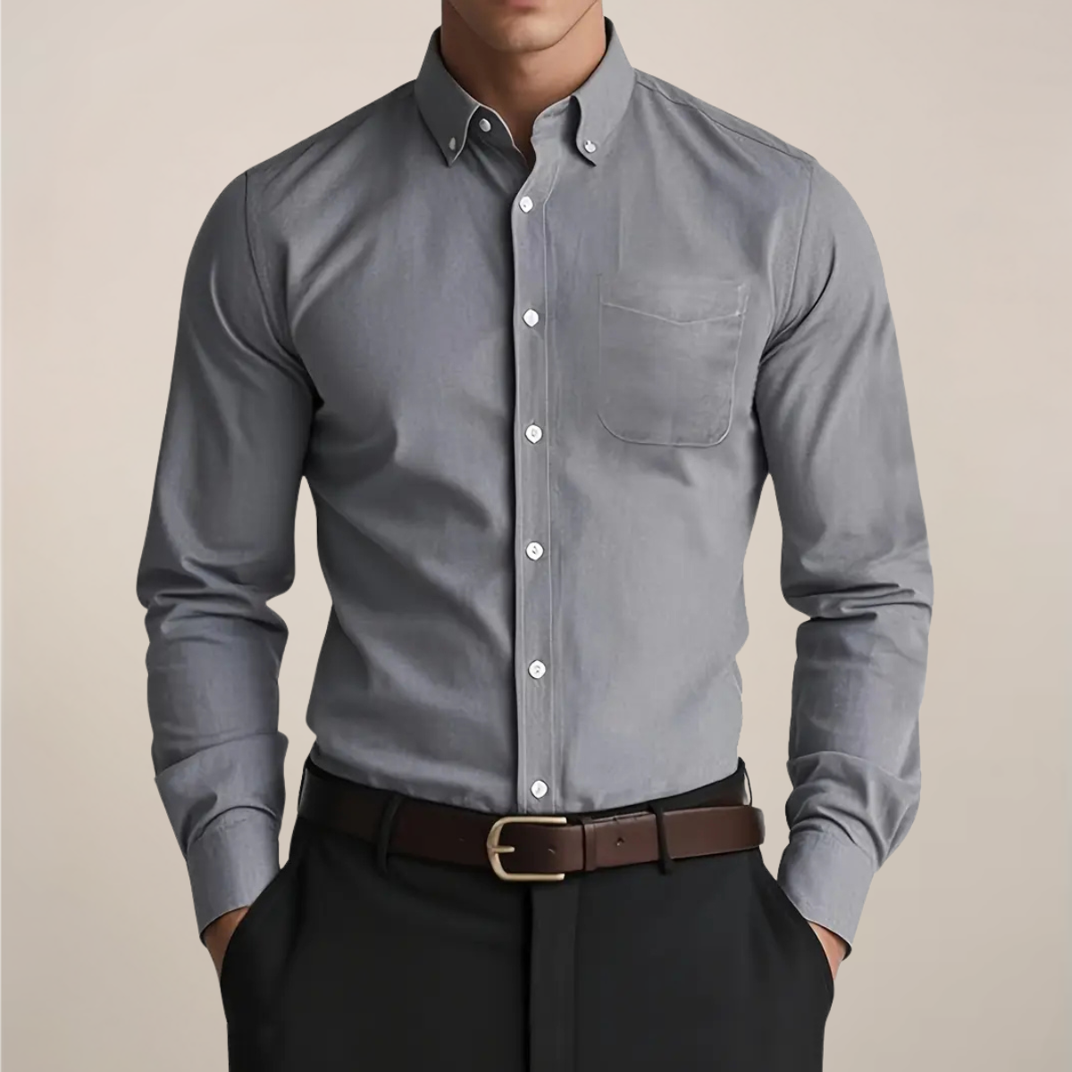 Men’s Long Sleeve Button-Up Shirt – Versatile Style for Work and Off-Duty Wear