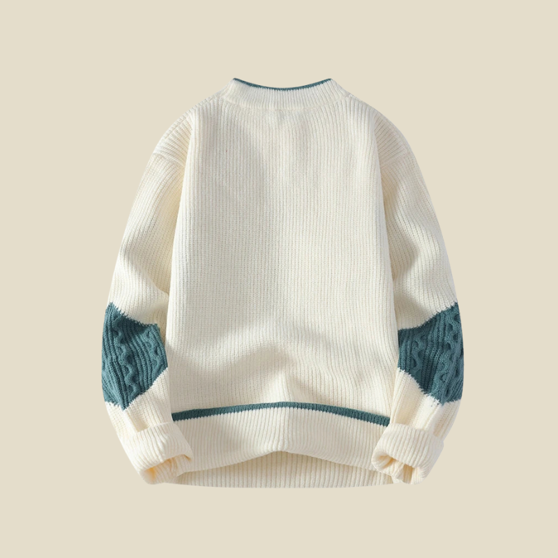 Men’s Patchwork Knit Sweater with Contrast Panel Detailing