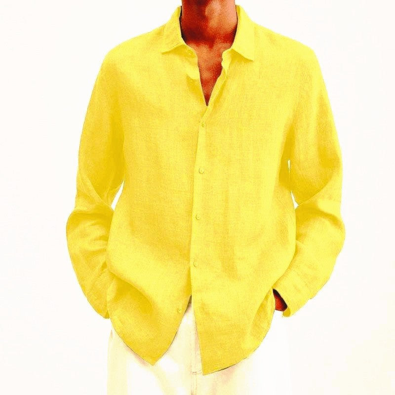 Men's Long Sleeve Linen Button Down Shirt - Spread Collar