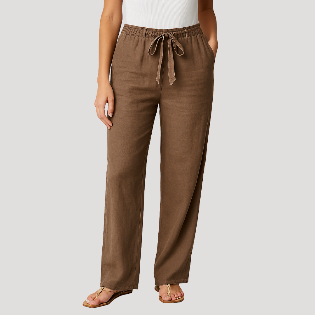 Women's Linen Wide Leg Pants with Drawstring Waist