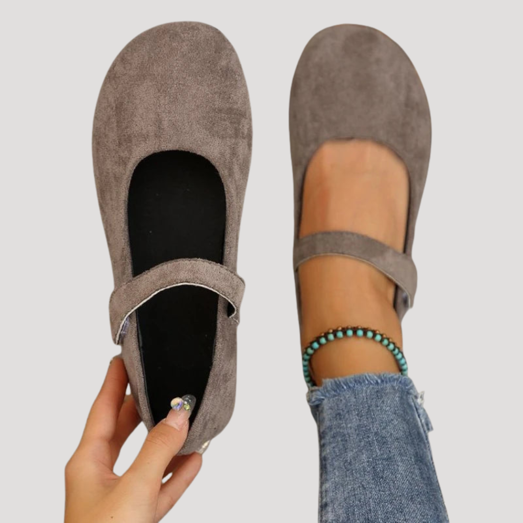 Women's Suede Mary Jane Flats - Round Toe Ankle Strap