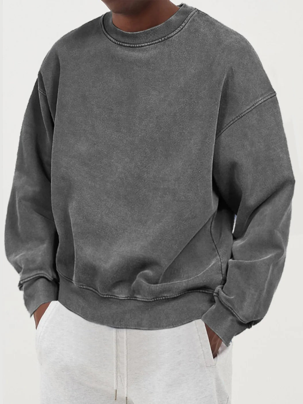 Men's Oversized Jumper - Crew Neck - Acid Wash - Long Sleeve
