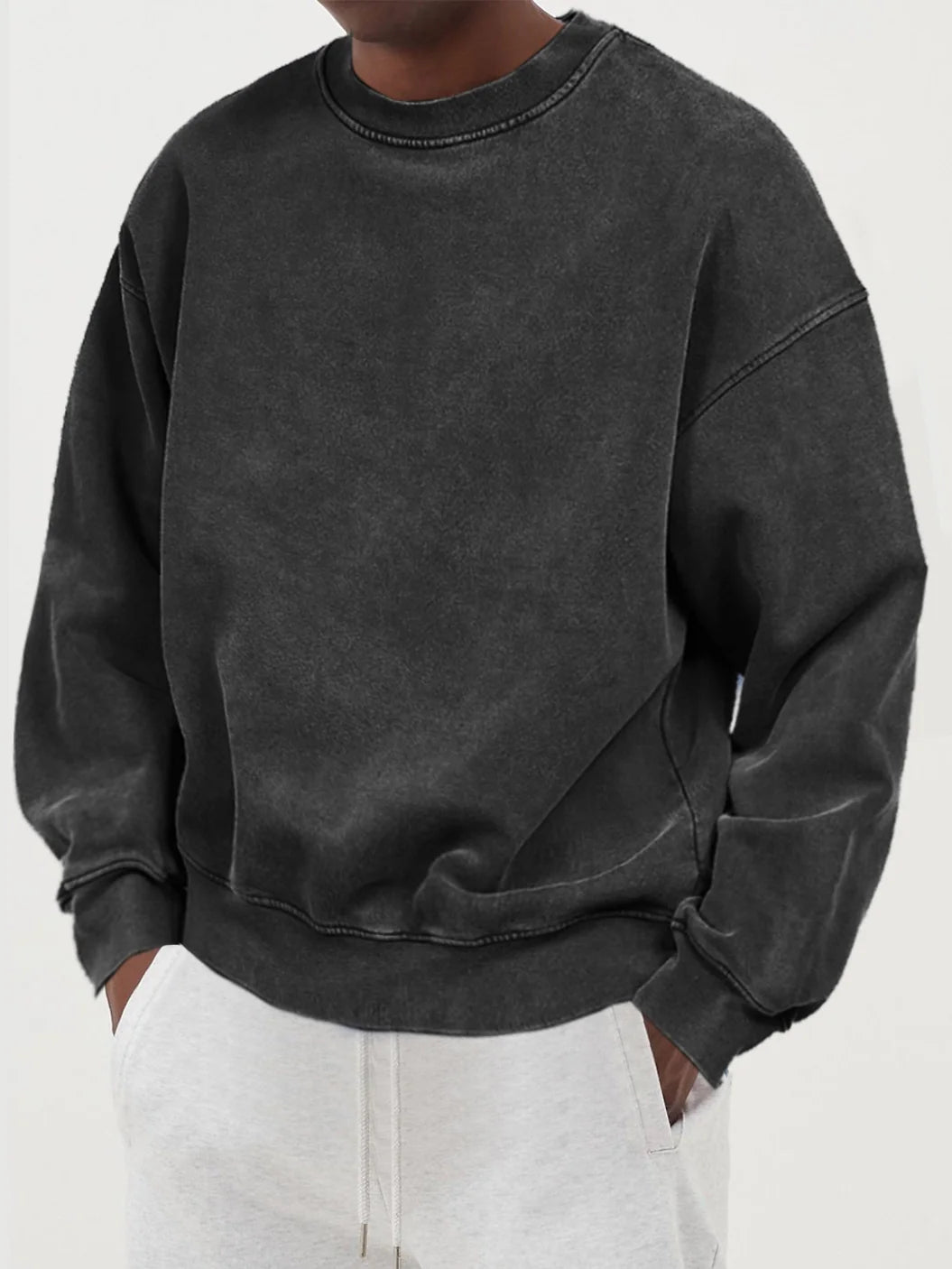 Men's Oversized Jumper - Crew Neck - Acid Wash - Long Sleeve