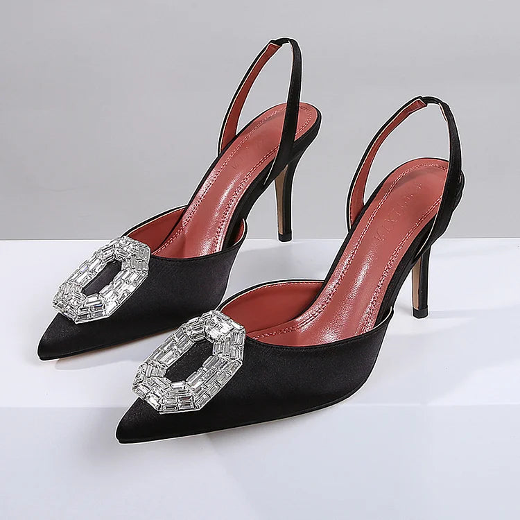 Women's Stiletto Heels - Crystal Buckle - Slingback - Pointed Toe