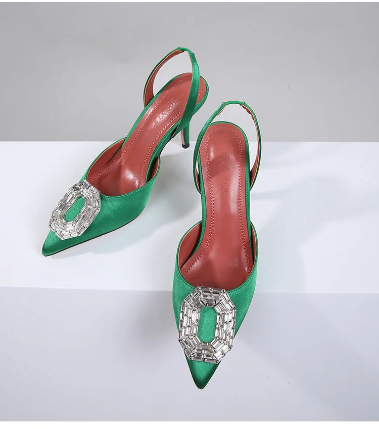 Women's Stiletto Heels - Crystal Buckle - Slingback - Pointed Toe