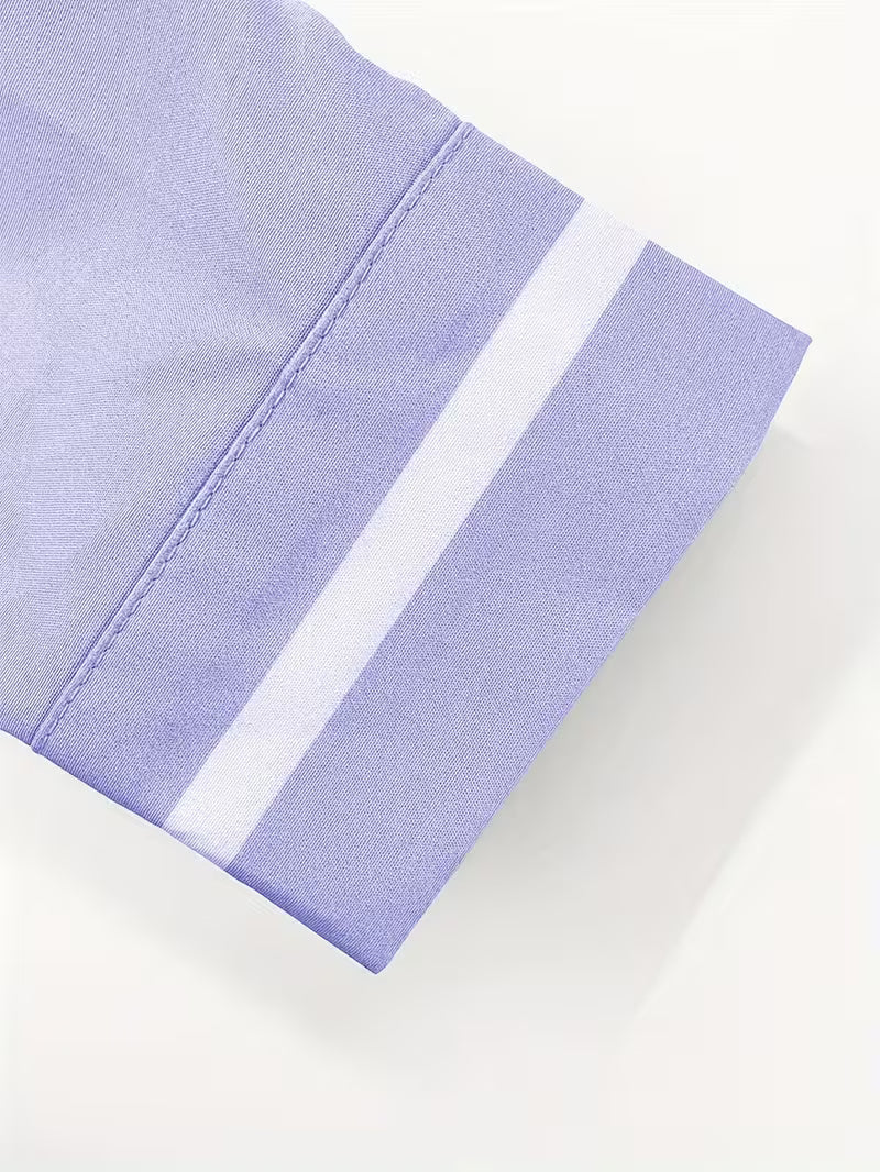 Men's Long Sleeve Shirt - Band Collar - Contrast Trim Detail