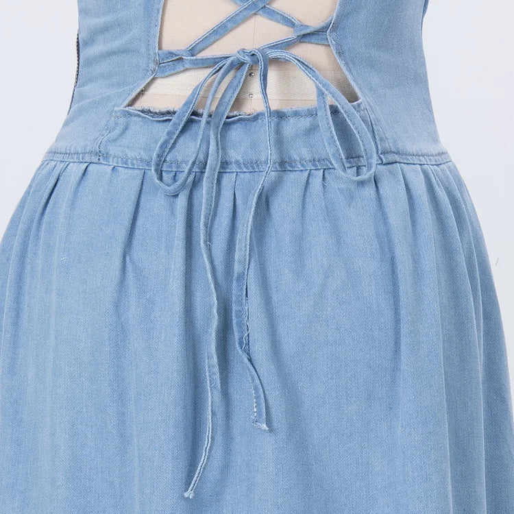 Women's Sleeveless Maxi Dress - Square Neck Lace-Up Back
