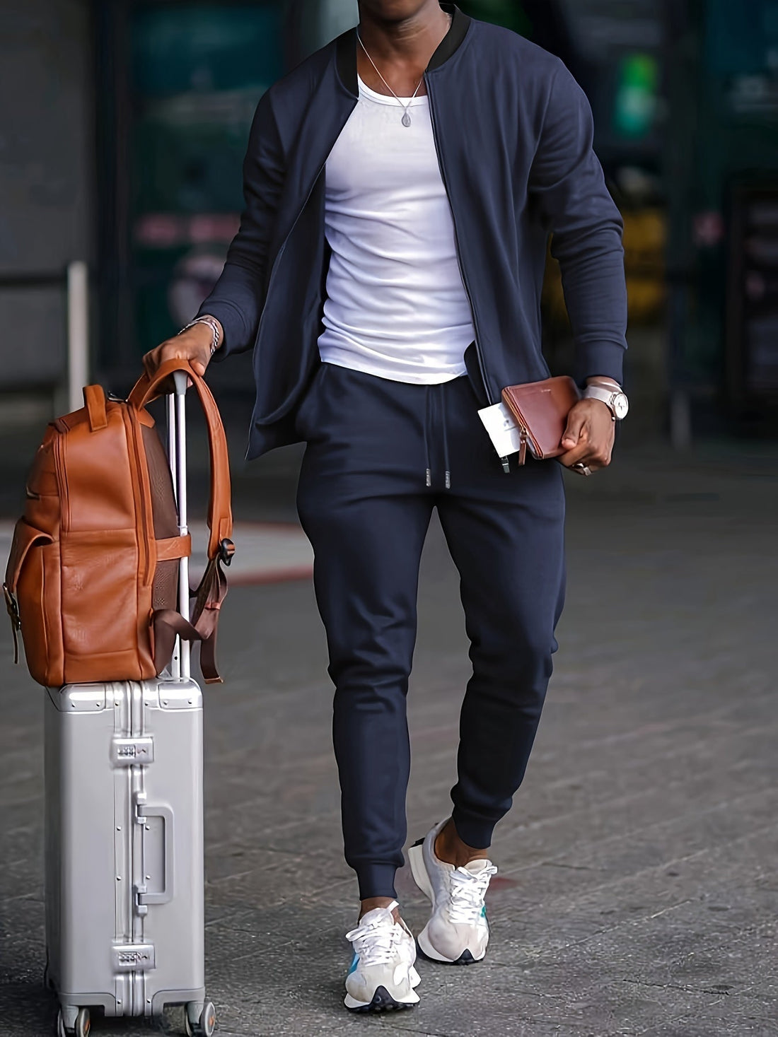 Men's Two Piece Tracksuit Set - Bomber Jacket and Jogger Pants