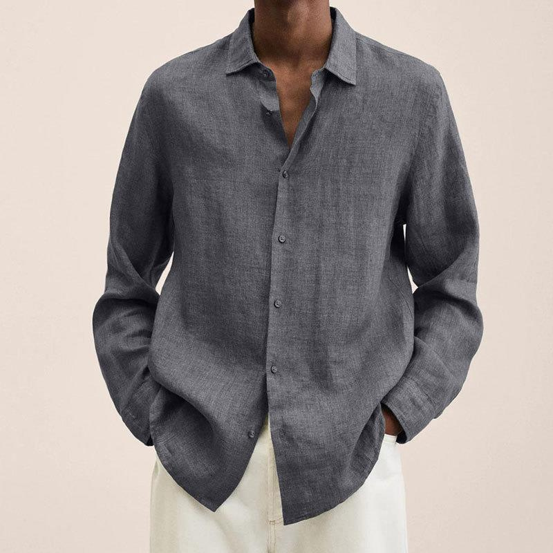 Men's Long Sleeve Linen Button Down Shirt - Spread Collar