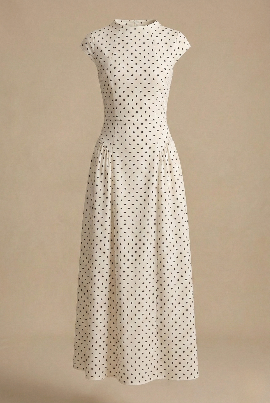 Women's White Polka Dot Maxi Dress - Cap Sleeve Pleated A-Line Skirt