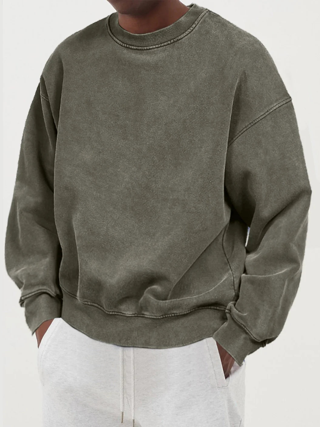 Men's Oversized Jumper - Crew Neck - Acid Wash - Long Sleeve