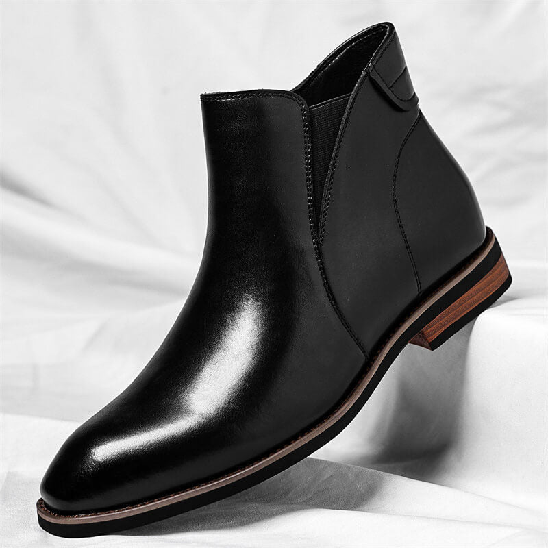 Men's Chelsea Boots - Pointed Toe Ankle Boot with Side Zip and Block Heel
