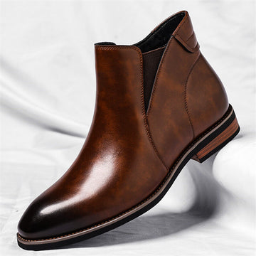 Men's Chelsea Boots - Pointed Toe Ankle Boot with Side Zip and Block Heel
