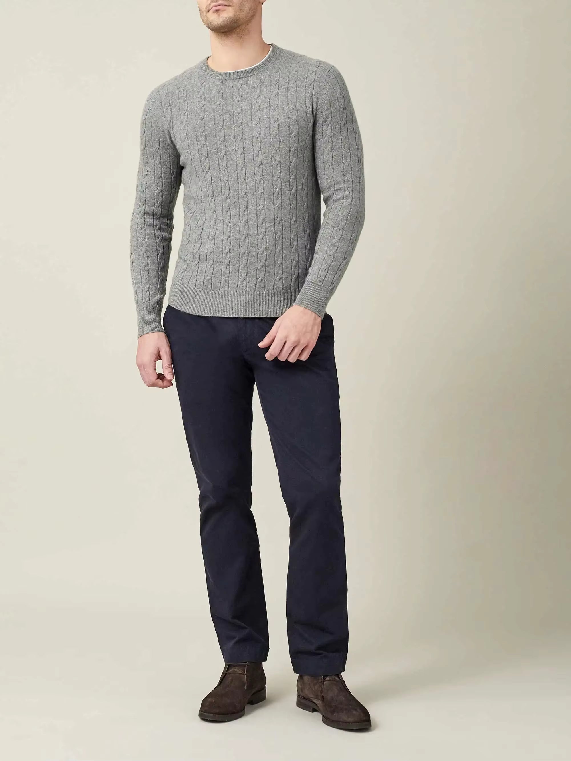 Cable Knit Crewneck Sweater for Men