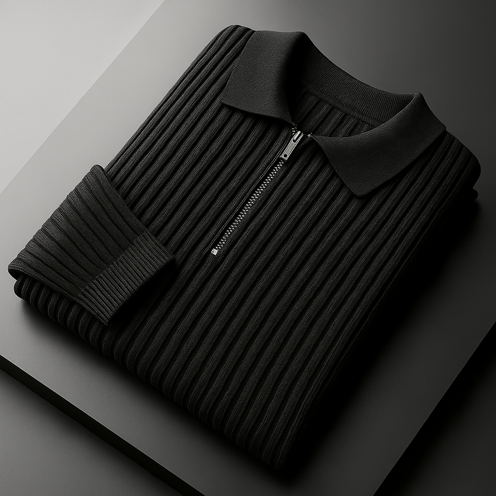 Men’s Ribbed Half-Zip Jumper – Collared Structured Knit