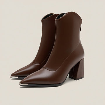 Women’s Pointed Toe Ankle Boots with Side Zip Closure and Block Heel