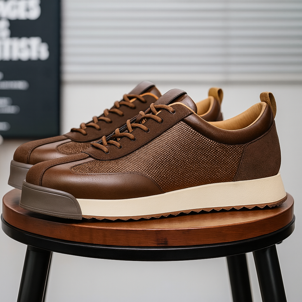 Men’s Low-Top Sneakers – Textured Panel Lace-Up Trainers